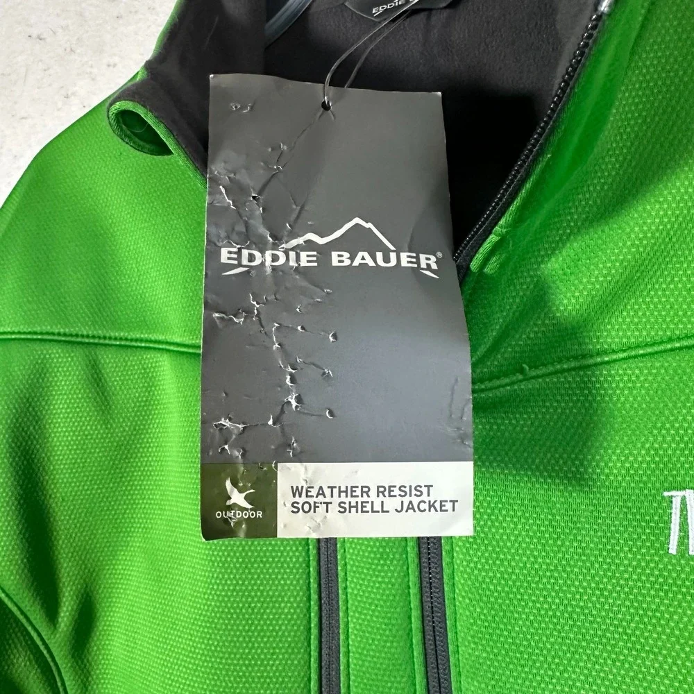 Eddie Bauer jacket sz L Weather Resist Softshell green TWIN PEAKS company logo